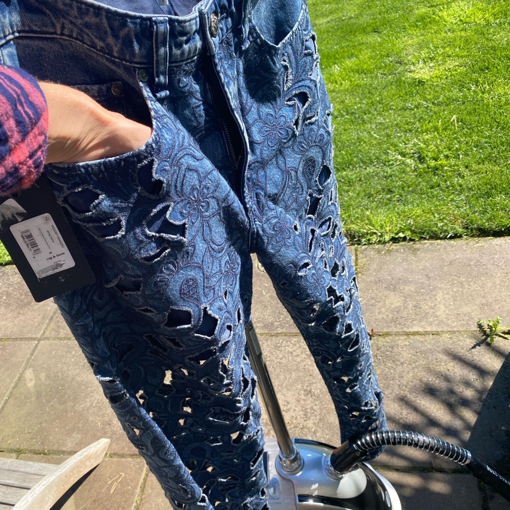 rag & bone Blue Embroidered Slim Straight Jeans